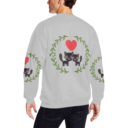 Racoons in love light grey Men's Oversized Fleece Crew Sweatshirt/Large Size(Model H18)