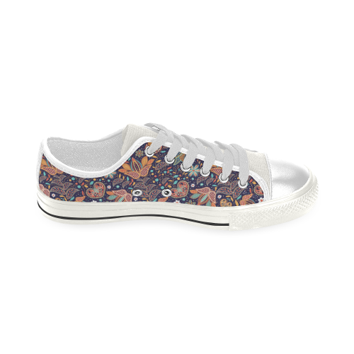 Floral Paisley Pattern - Navy Low Top Canvas Shoes for Kid (Model 018)