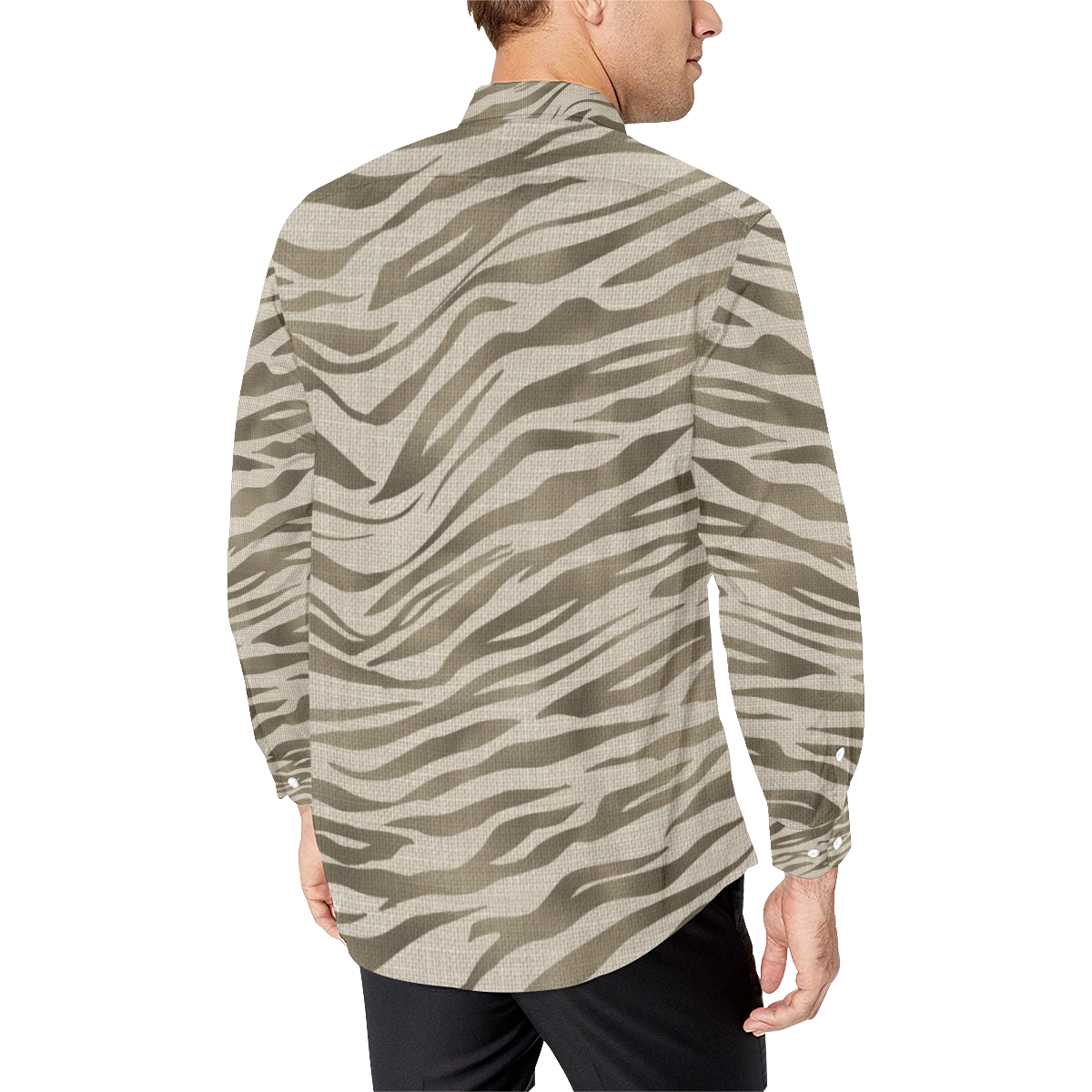 Linen Horizontal Large Tiger Animal Print Men's All Over Print Casual Dress Shirt (Model T61)