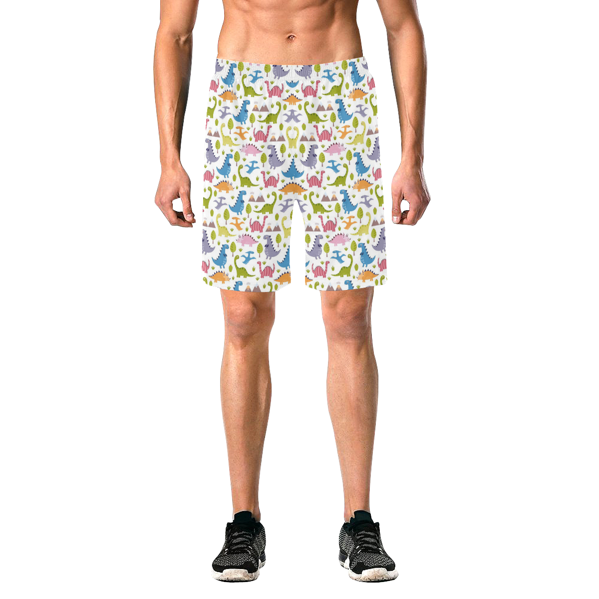 Dinosaur Pattern Men's All Over Print Elastic Beach Shorts (Model L20)