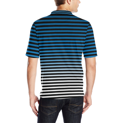 Stripes Fade Blue, Black Men's All Over Print Polo Shirt (Model T55)