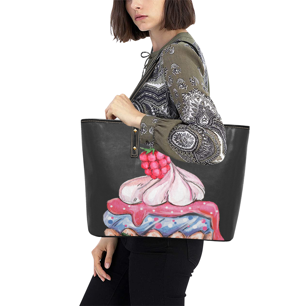 cupcake Chic Leather Tote Bag (Model 1709)