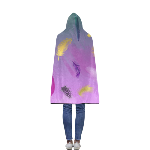 Dancing Feathers - Pink and Green Flannel Hooded Blanket 40''x50''