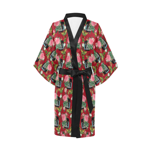 vintage can floral red Kimono Robe