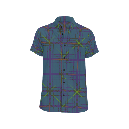 Neon plaid 80's style Men's All Over Print Short Sleeve Shirt/Large Size (Model T53)