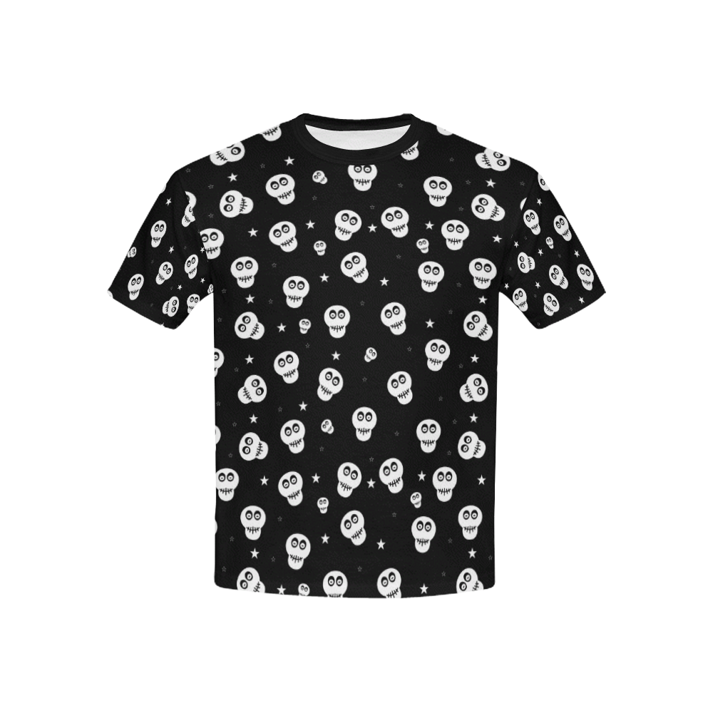 Star Skulls Kids' All Over Print T-Shirt with Solid Color Neck (Model T40)