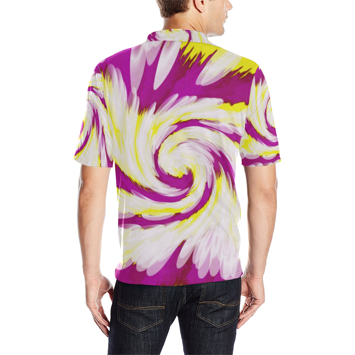 Pink Yellow Tie Dye Swirl Abstract Men's All Over Print Polo Shirt (Model T55)