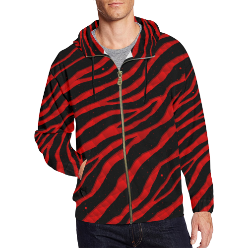 Ripped SpaceTime Stripes - Red All Over Print Full Zip Hoodie for Men/Large Size (Model H14)