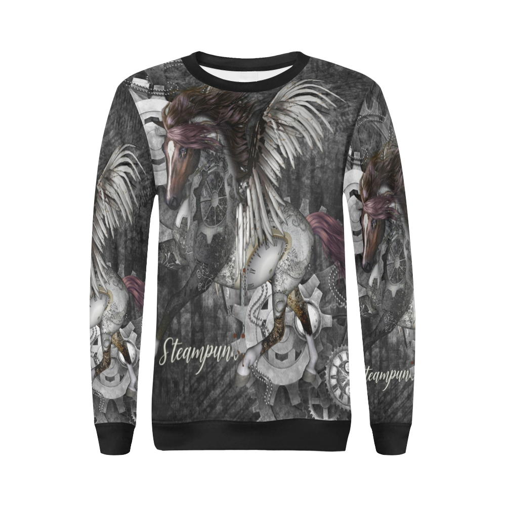 Aweswome steampunk horse with wings All Over Print Crewneck Sweatshirt for Women (Model H18)