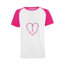 Catholic: Pink Rosary with Heart Shaped Beads Men's Raglan T-shirt Big Size (USA Size) (Model T11)