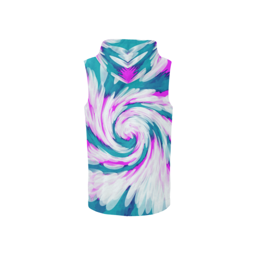 Turquoise Pink Tie Dye Swirl Abstract All Over Print Sleeveless Zip Up Hoodie for Women (Model H16)