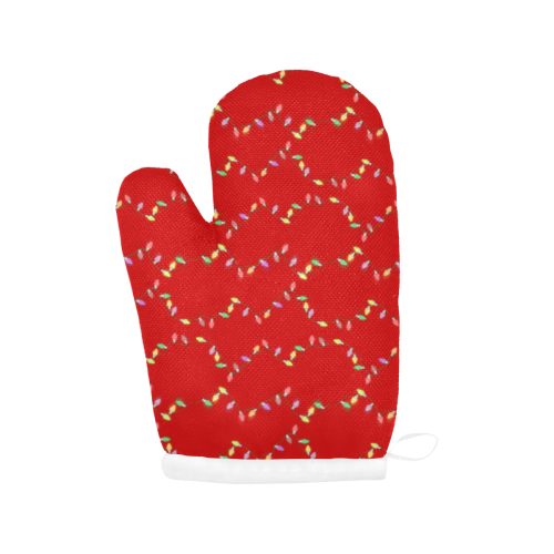 Festive Christmas Lights on Red Oven Mitt (Two Pieces)