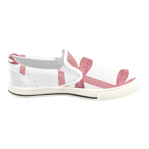 Red Gingham Christmas Bows Women's Slip-on Canvas Shoes/Large Size (Model 019)