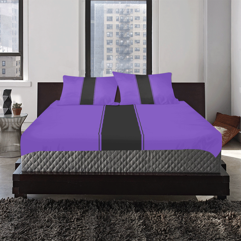 Racing Stripe Center Black with Purple 3-Piece Bedding Set