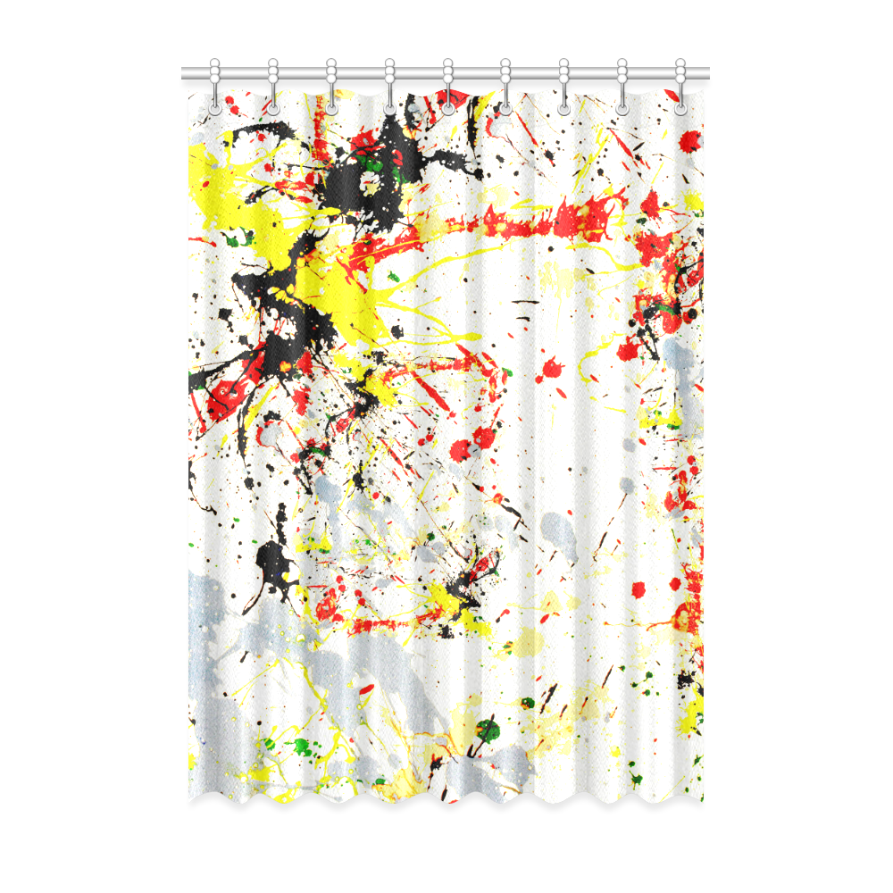 Black, Red, Yellow Paint Splatter Window Curtain 52" x 72"(One Piece)