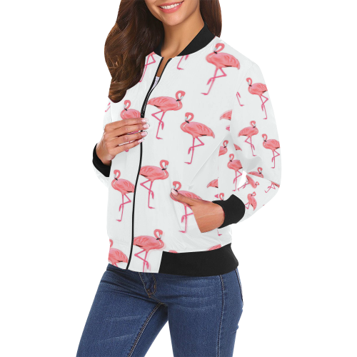 Classic Pink Flamingo Pattern All Over Print Bomber Jacket for Women (Model H19)