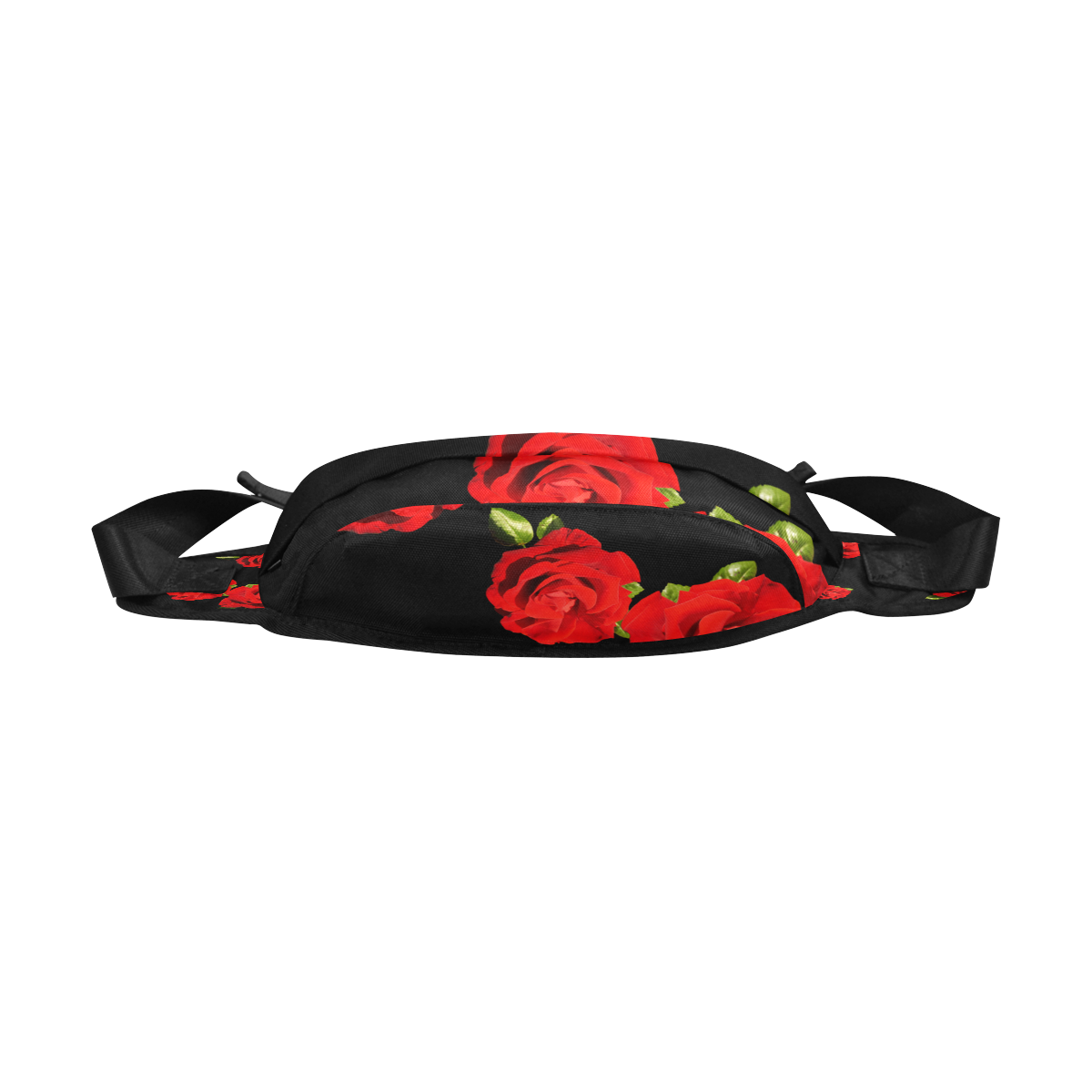 Fairlings Delight's Black Luxury Collection- Red Rose Fanny Pack/Large 53086 Fanny Pack/Large (Model 1676)