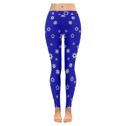Mini White Snowflakes On Royal Blue Women's Low Rise Leggings (Invisible Stitch) (Model L05)
