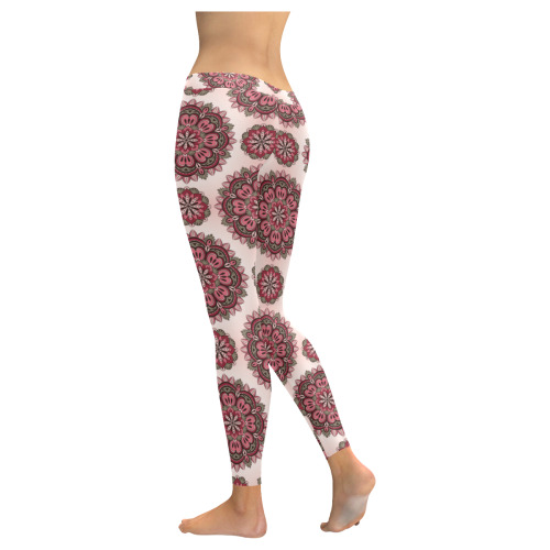 Mandala Patterned Pink Women's Low Rise Leggings (Invisible Stitch) (Model L05)