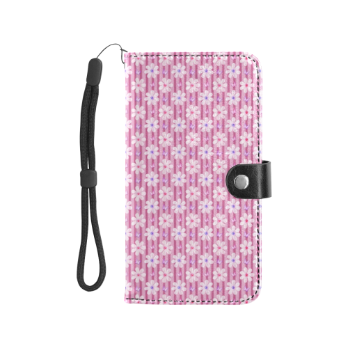 Pretty Pink Flowers Flip Leather Purse for Mobile Phone/Large (Model 1703)