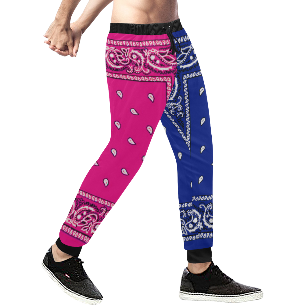 KERCHIEF PATTERN BLUE AND PINK Men's All Over Print Sweatpants/Large Size (Model L11)
