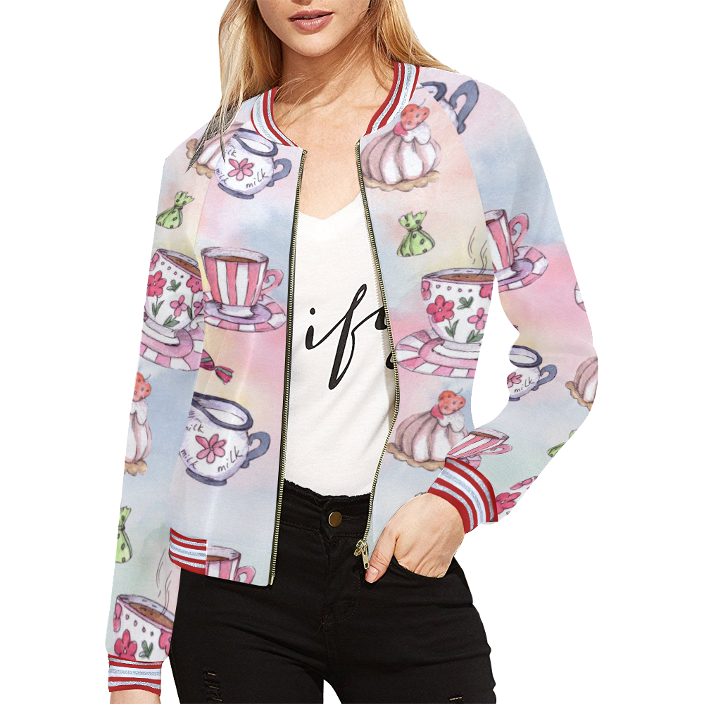 Coffee and sweeets All Over Print Bomber Jacket for Women (Model H21)