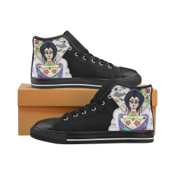 Geisha Sugar Skull Black High Top Canvas Women's Shoes/Large Size (Model 017)