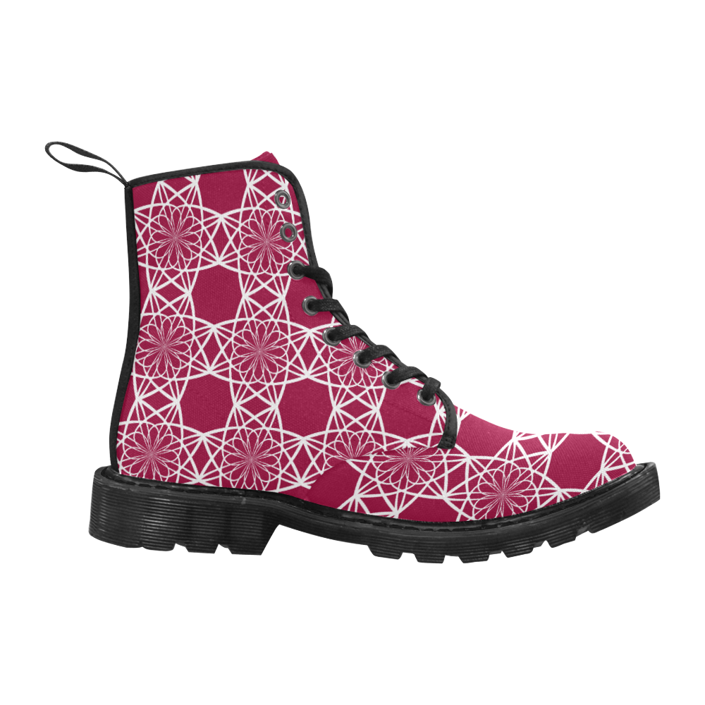 Dark Pink Flowers Martin Boots for Women (Black) (Model 1203H)