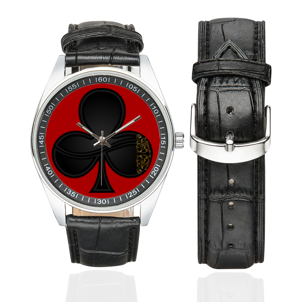 Club Las Vegas Symbol Playing Card Shape (Red) Men's Casual Leather Strap Watch(Model 211)