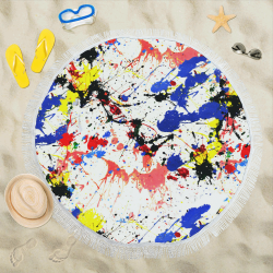 Blue and Red Paint Splatter Circular Beach Shawl 59"x 59"