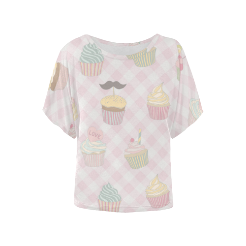Cupcakes Women's Batwing-Sleeved Blouse T shirt (Model T44)