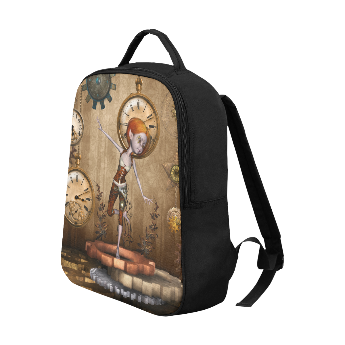 Steampunk girl, clocks and gears Popular Fabric Backpack (Model 1683)
