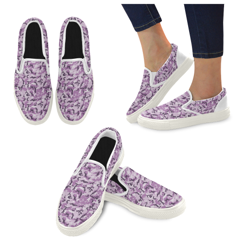 Woodland Pink Purple Camouflage Men's Unusual Slip-on Canvas Shoes (Model 019)