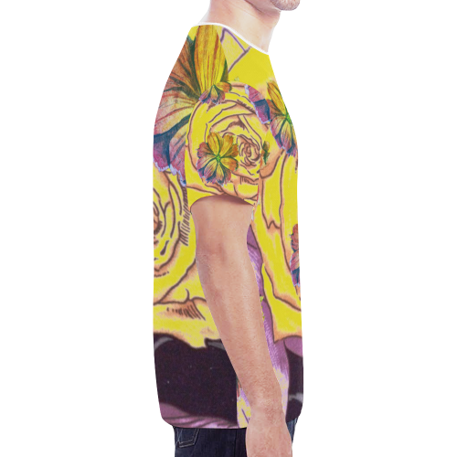 Watercolor Flowers Yellow Purple Green New All Over Print T-shirt for Men (Model T45)