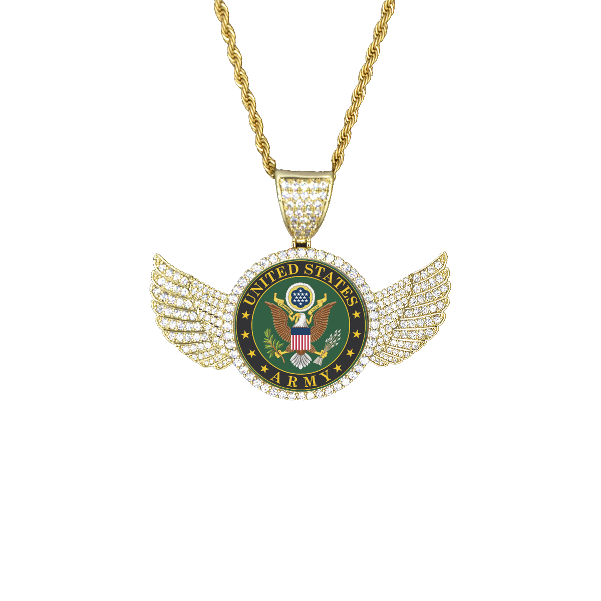 USArmy Wings Gold Photo Pendant with Rope Chain