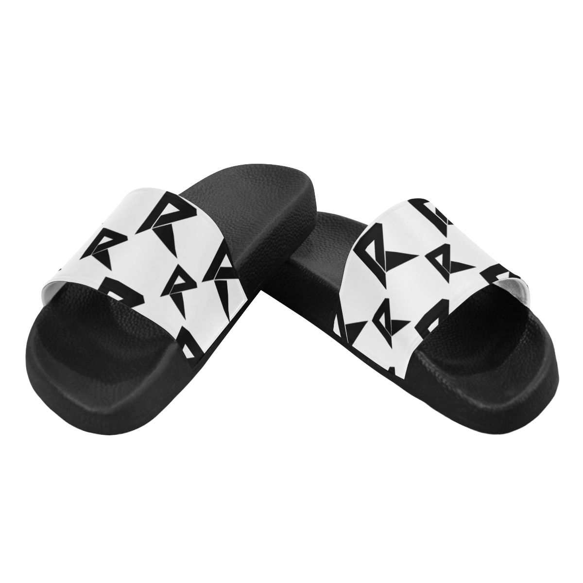 Black & White Pattern Slide Men's Slide Sandals (Model 057)