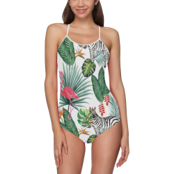 Awesome Flamingo And Zebra Strap Swimsuit ( Model S05)