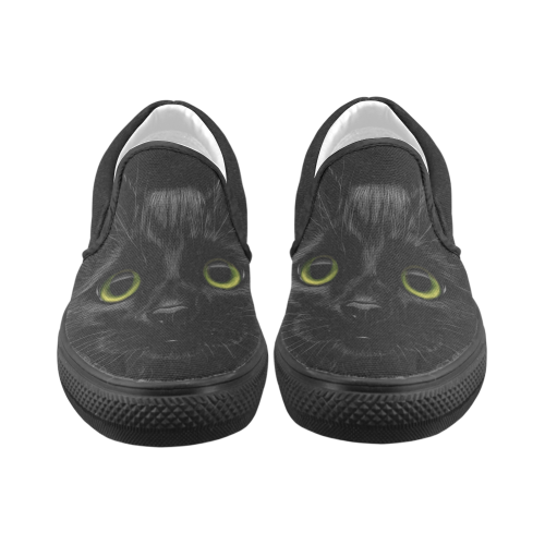 Black Cat Slip-on Canvas Shoes for Men/Large Size (Model 019)