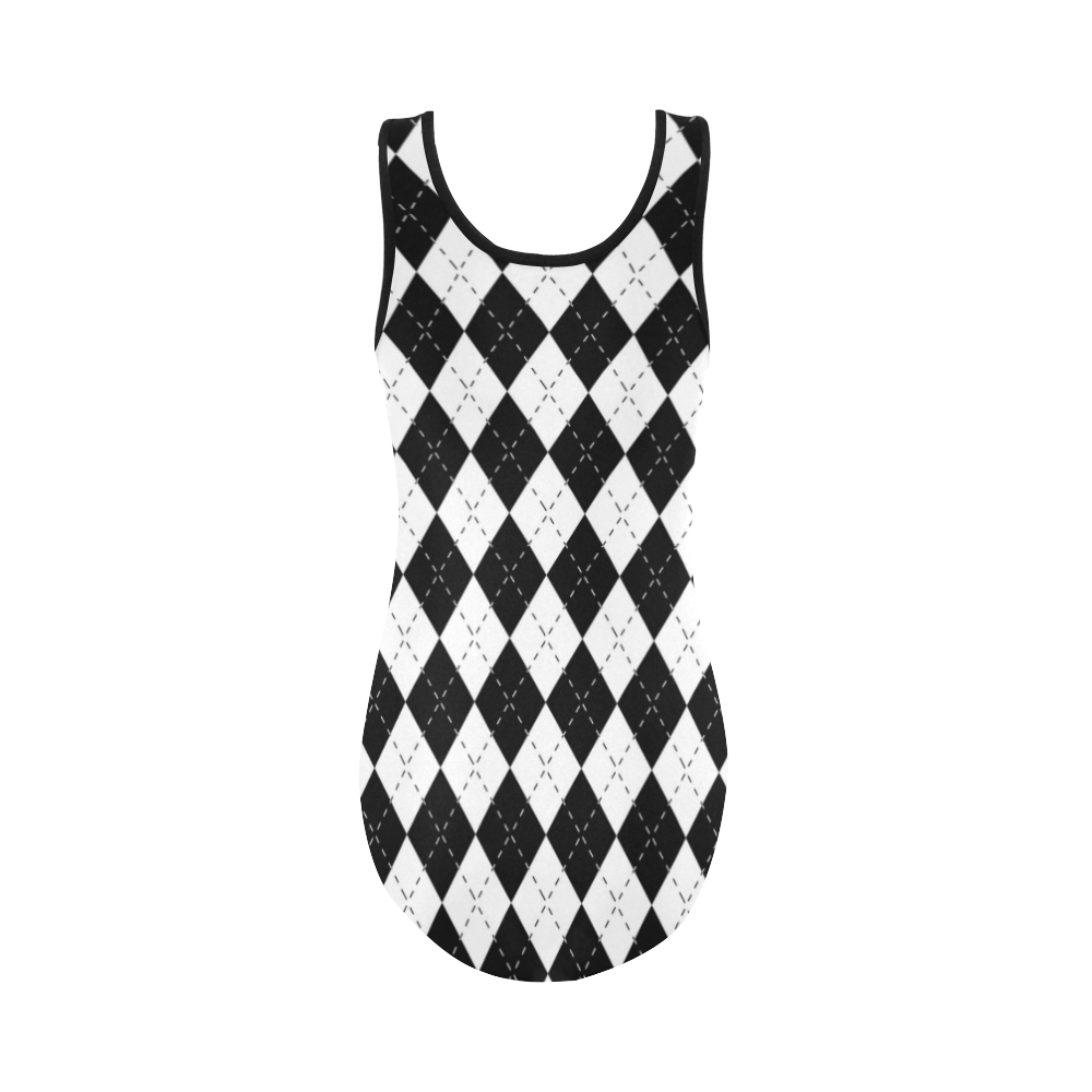 Black and White Harlequin Vest One Piece Swimsuit (Model S04)