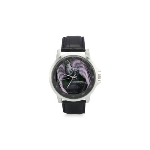 purple angle watch Unisex Stainless Steel Leather Strap Watch(Model 202)