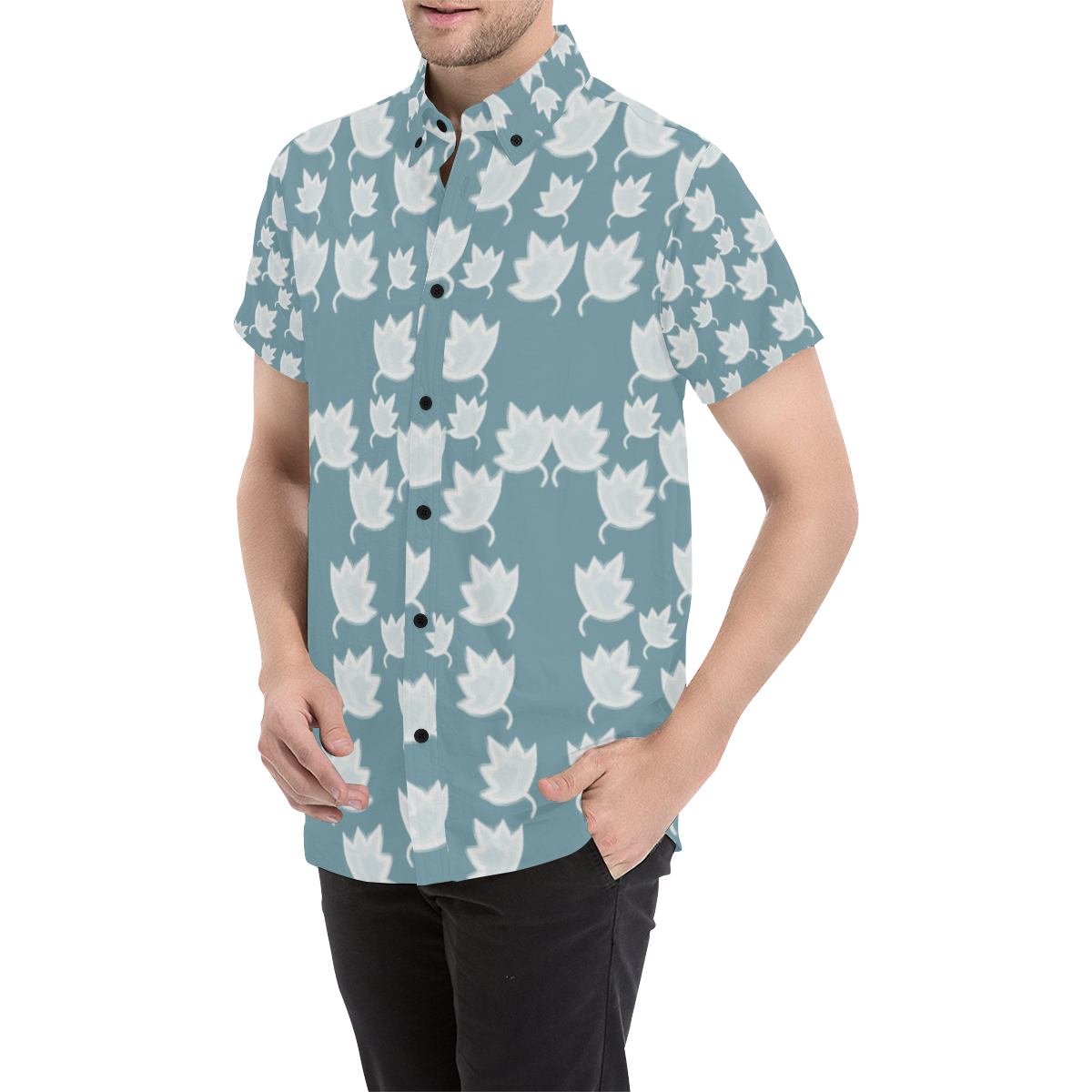 leaves on color ornate Men's All Over Print Short Sleeve Shirt/Large Size (Model T53)
