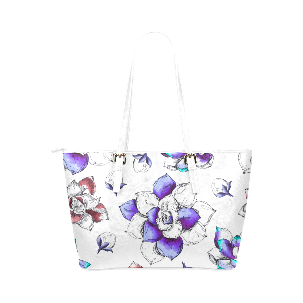 floral n Leather Tote Bag/Small (Model 1651)