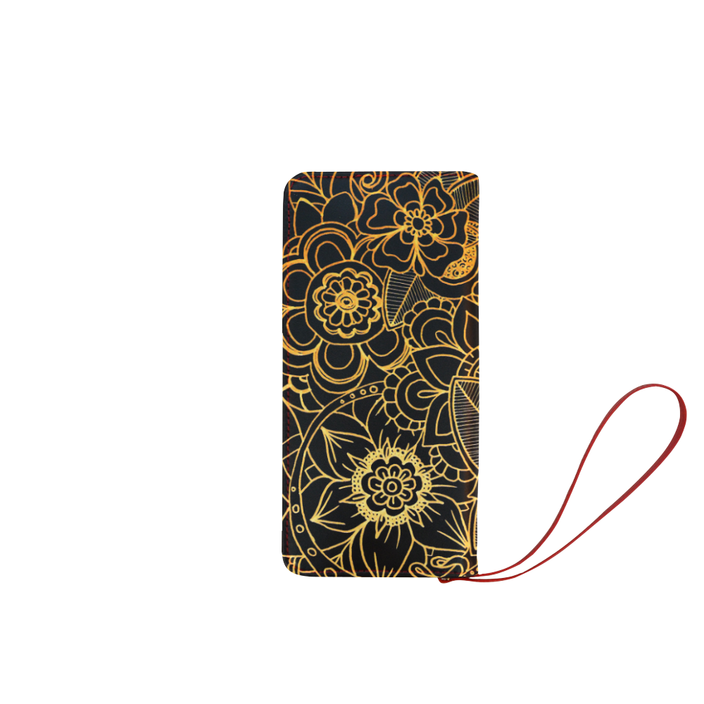 Floral Doodle Gold G523 Women's Clutch Wallet (Model 1637)