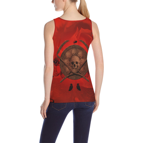 Skulls on red vintage background All Over Print Tank Top for Women (Model T43)