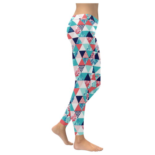 Flamingo Triangle Pattern Women's Low Rise Leggings (Invisible Stitch) (Model L05)