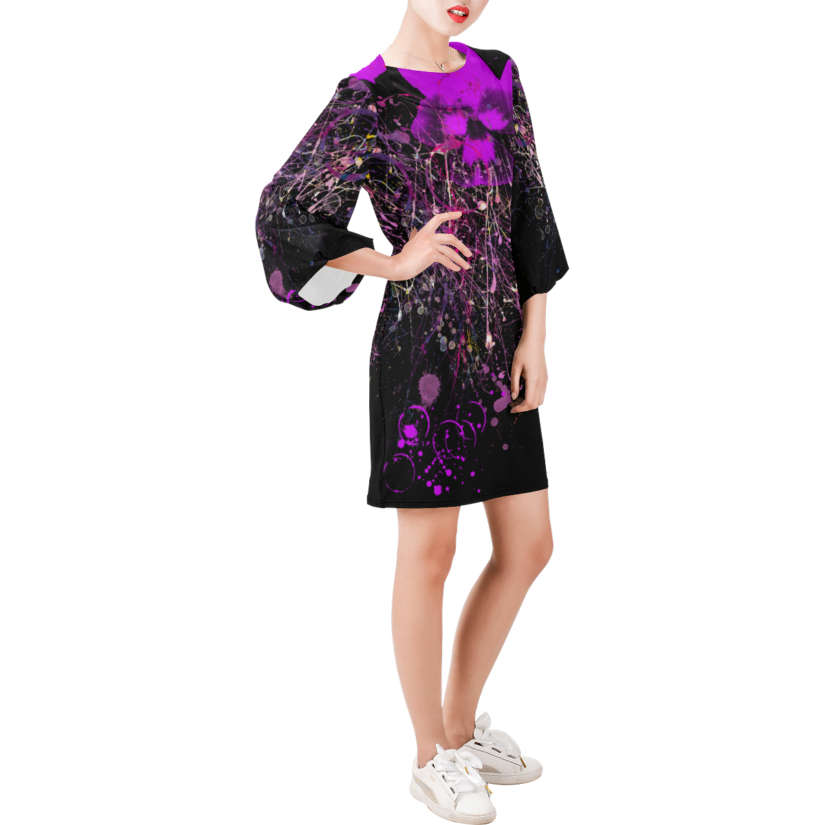 Elegant violet Bell Sleeve Dress (Model D52)