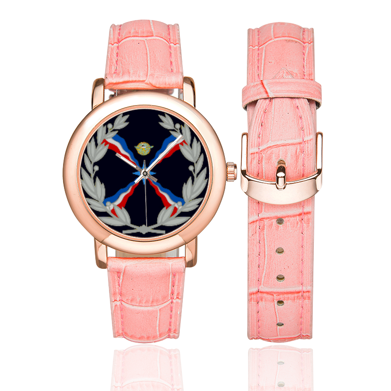Assyrian Flag Women's Rose Gold Leather Strap Watch(Model 201)