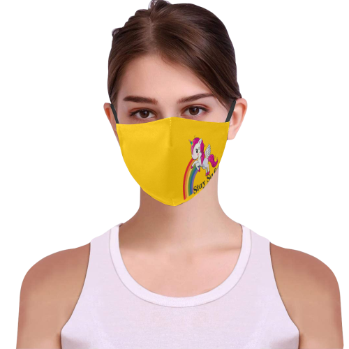 unicorn mask_yellow 3D Mouth Mask with Drawstring (Pack of 3) (Model M04)