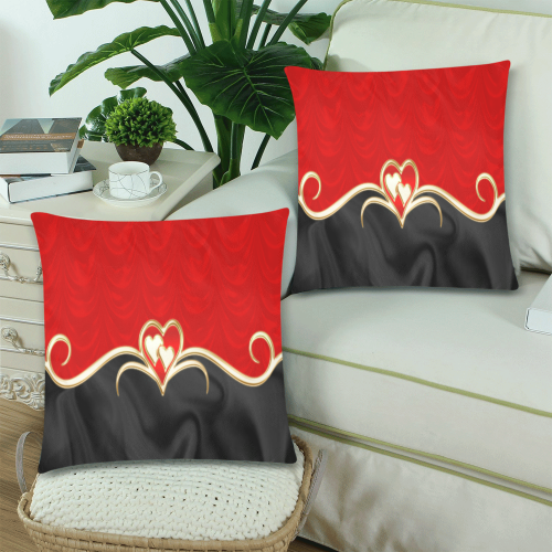 Elegant Red Black Love Custom Zippered Pillow Cases 18"x 18" (Twin Sides) (Set of 2)