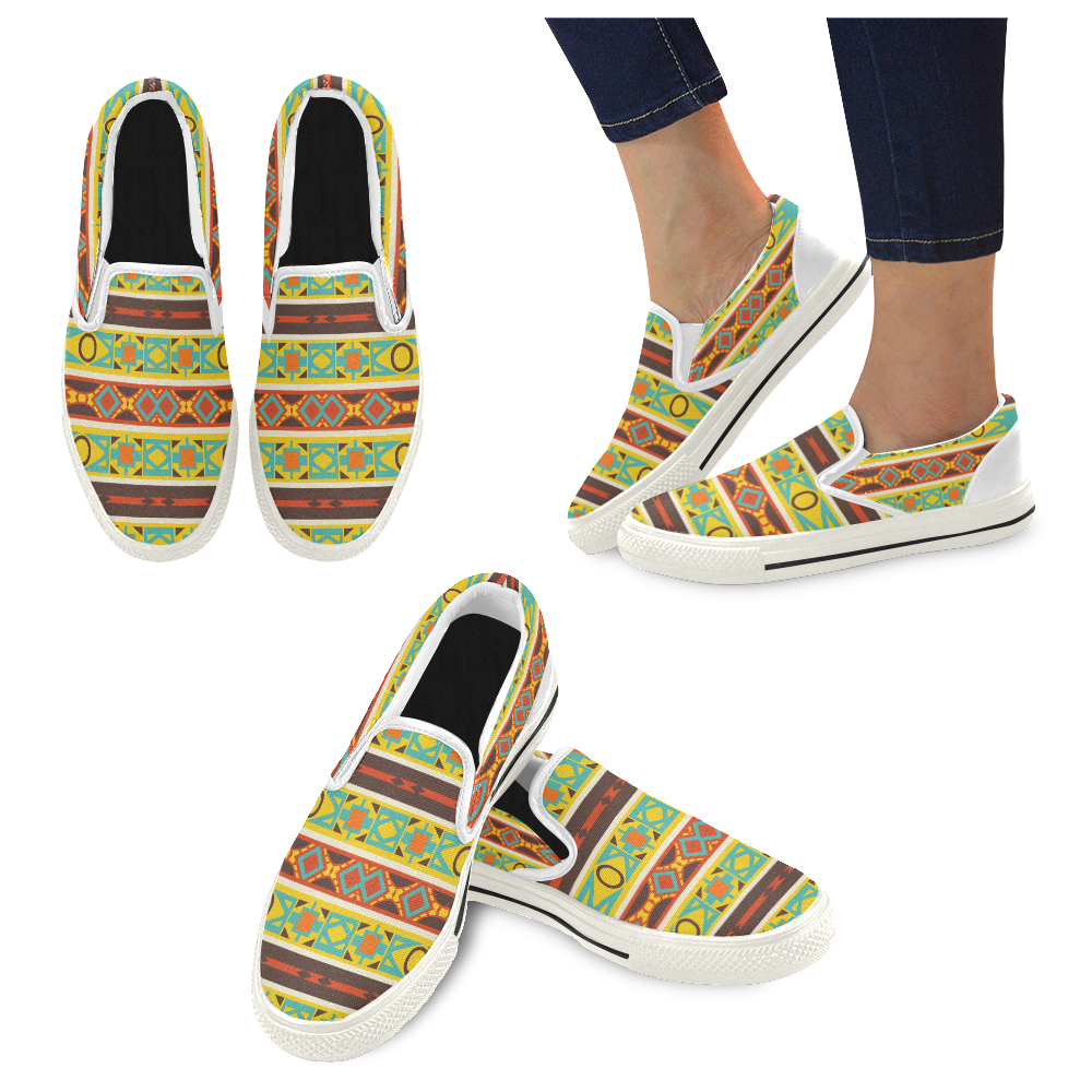 Ovals rhombus and squares Slip-on Canvas Shoes for Kid (Model 019)